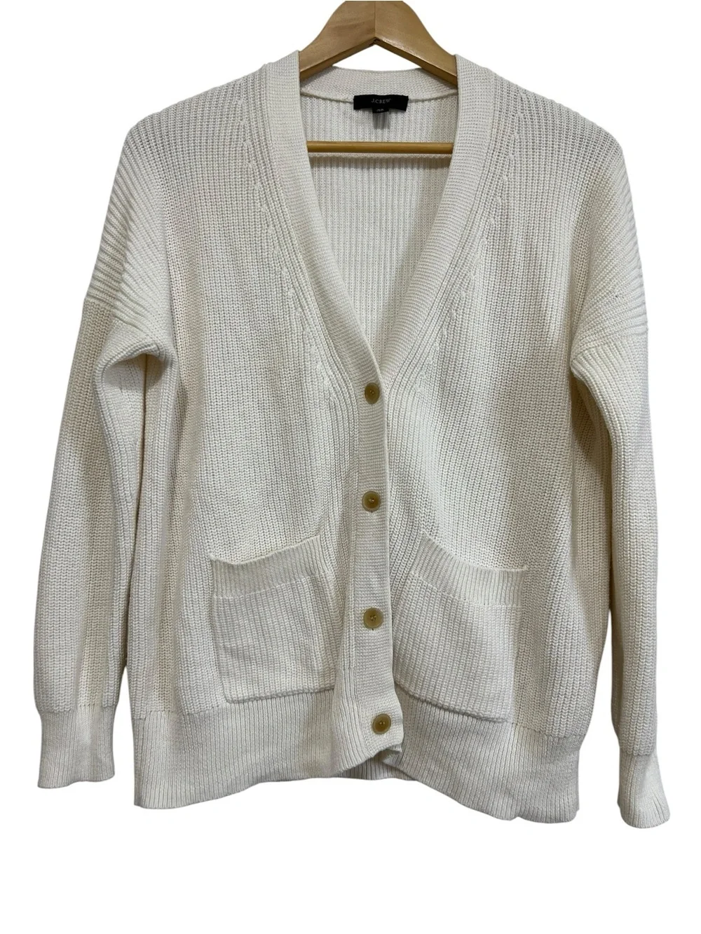 J. Crew Button-Front V-Neck Knit Cardigan Sweater Cotton/Cashmere Ivory Size XS